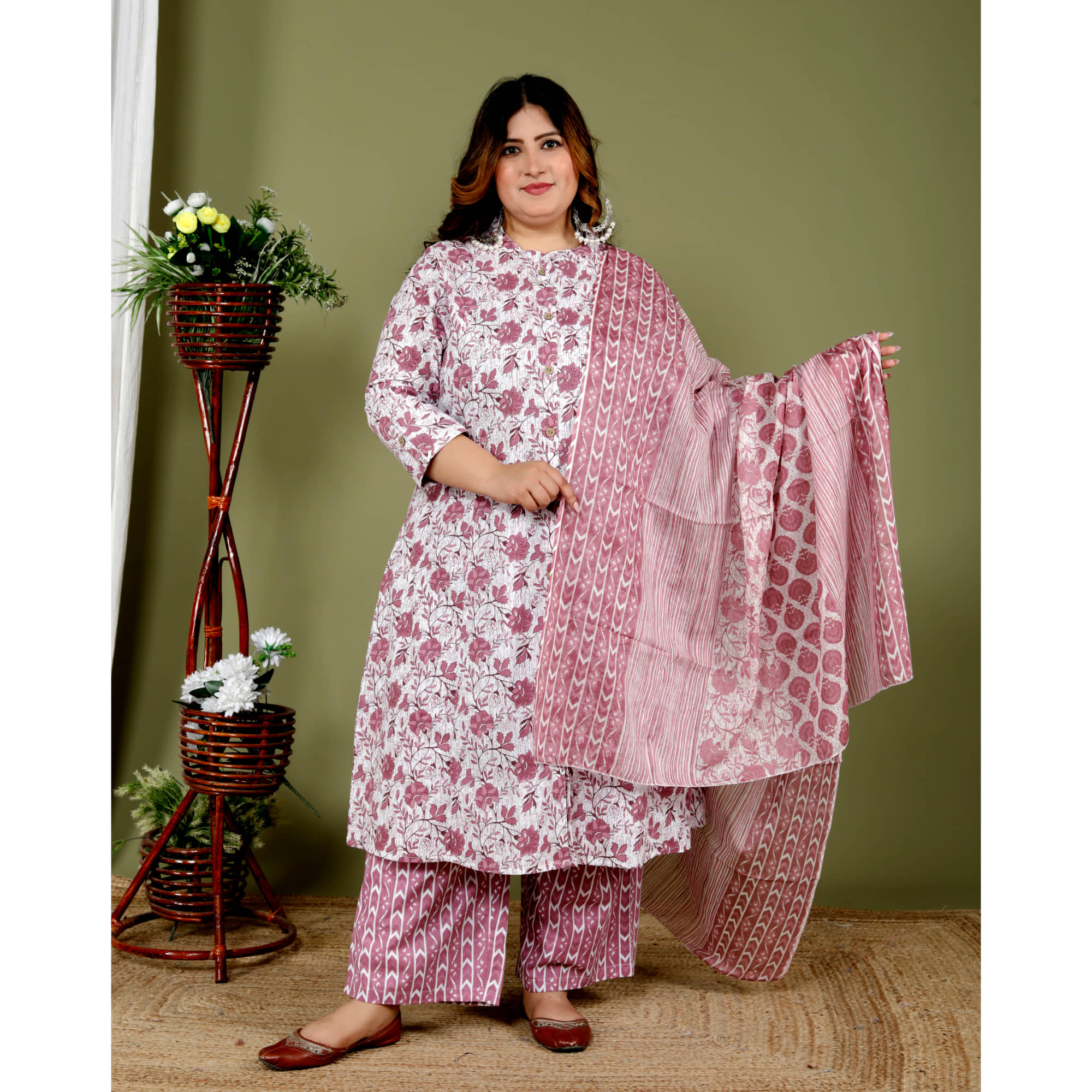 Avnii Cotton Printed Kurti With Palazzo Women's Stitched Salwar Suit - Pink ( Pack of 1 )