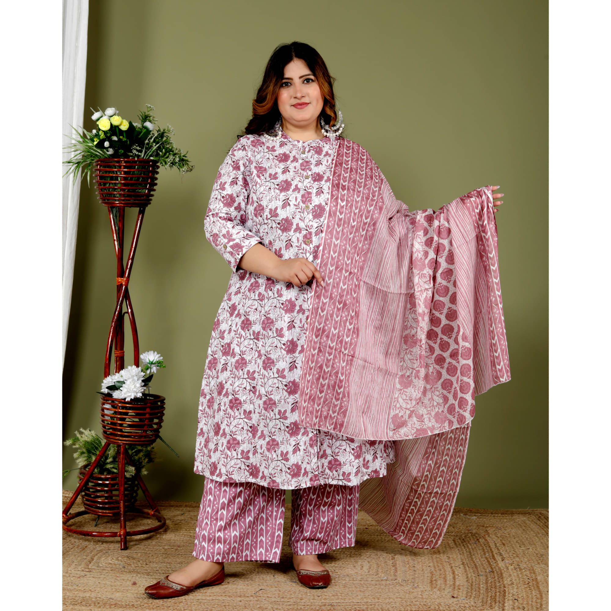    			Avnii Cotton Printed Kurti With Palazzo Women's Stitched Salwar Suit - Pink ( Pack of 1 )