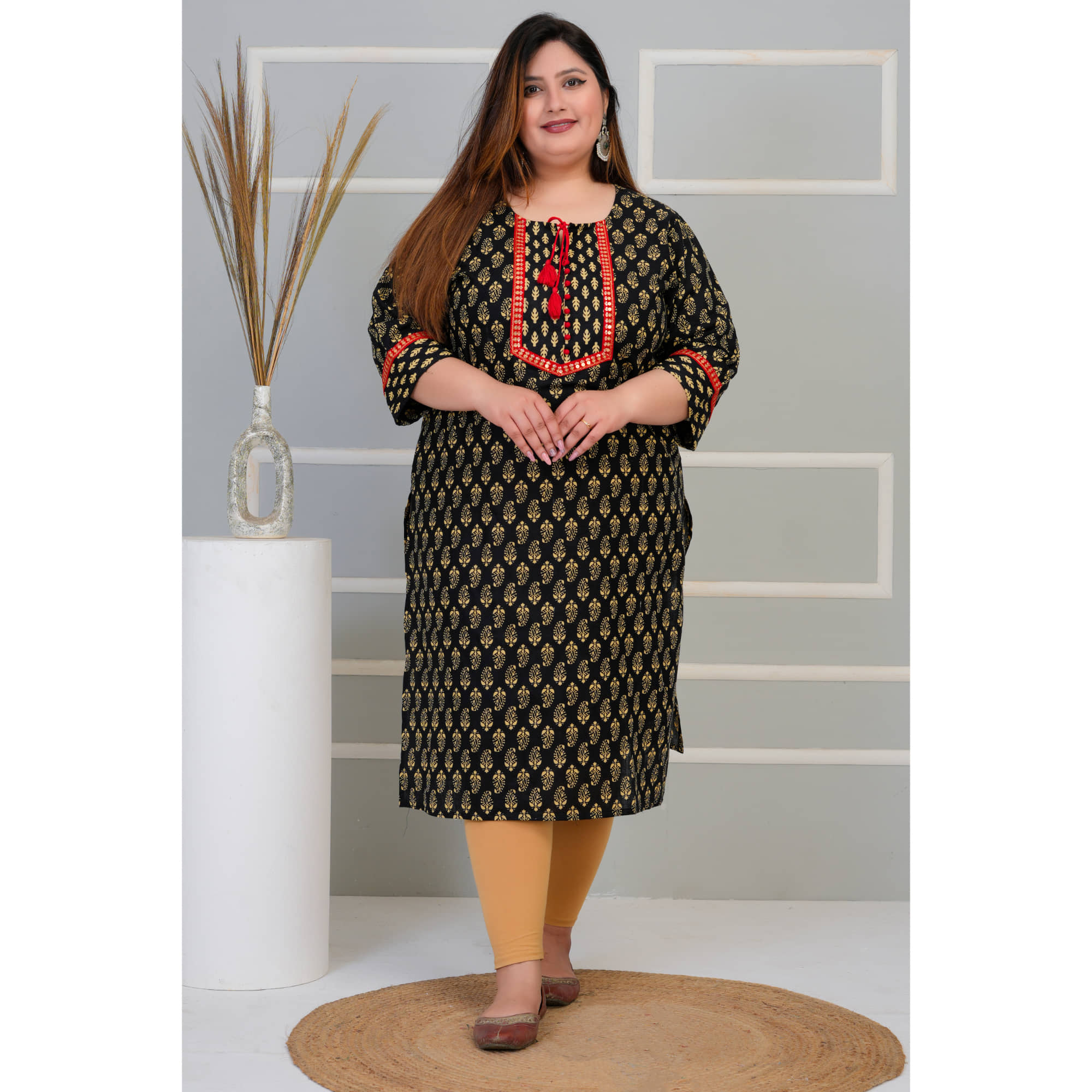 Avnii Pack of 1 Cotton Printed Straight Women's Kurti - ( Black ) - Kurtis, Tunics | Buy online on ZillyBuy