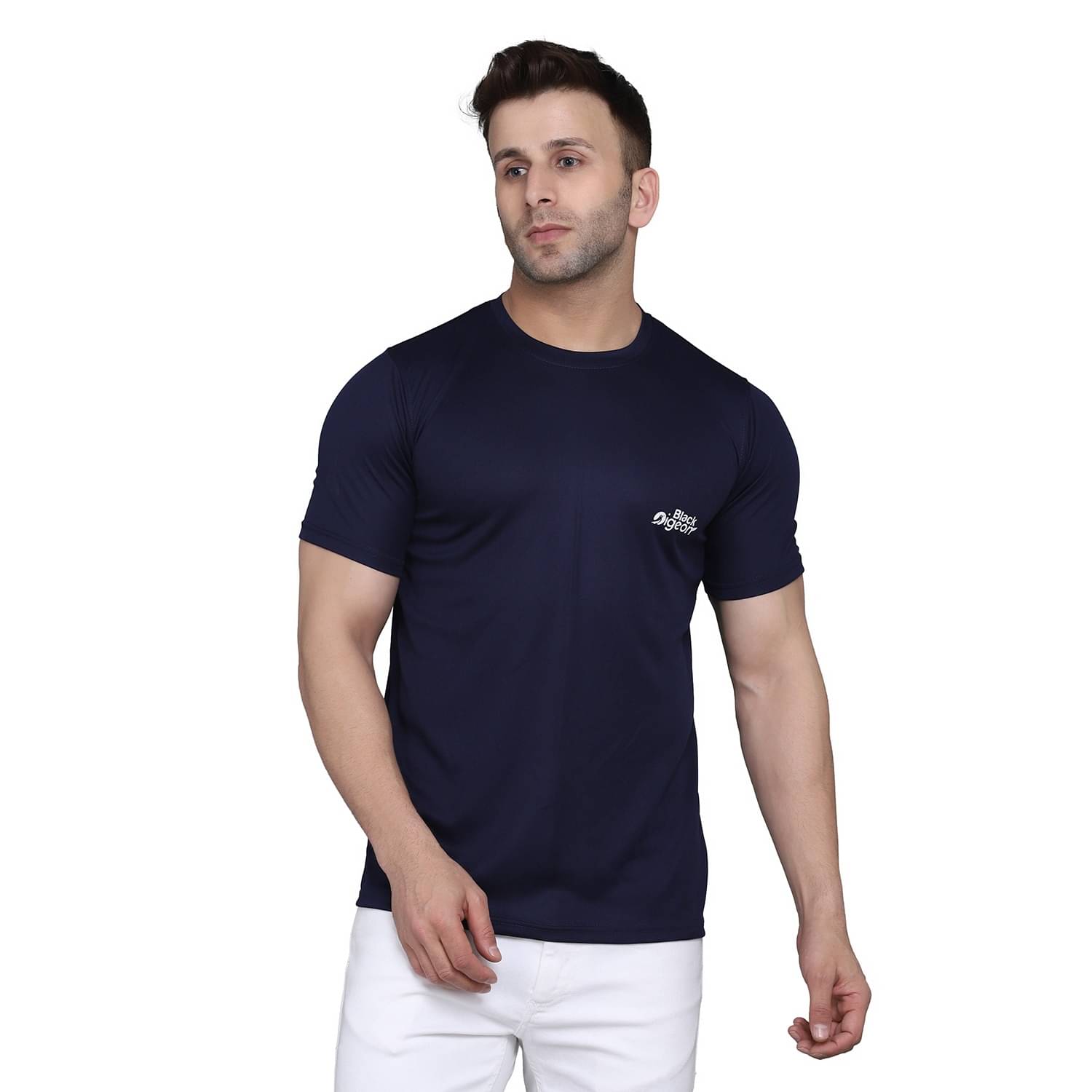 Black Pigeon Polyester Regular Fit Solid Half Sleeves Men's Round T-Shirt - Navy Blue ( Pack of 1 ) Black Pigeon Polyester Regular Fit Solid Half Sleeves Men's Round T-Shirt - Navy Blue ( Pack of 1 )