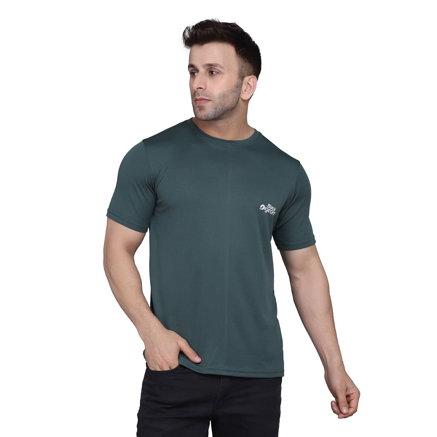 Black Pigeon Polyester Regular Fit Solid Half Sleeves Men's Round T-Shirt - Green ( Pack of 1 )
