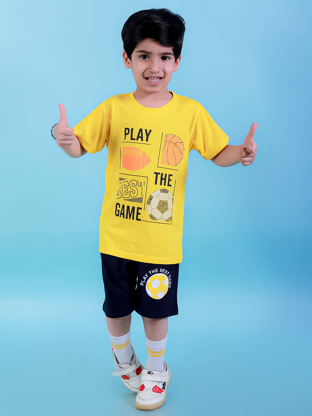 Chandrika Pack of 1 Boys Cotton Blend T-Shirt & Shorts Set ( Gold )