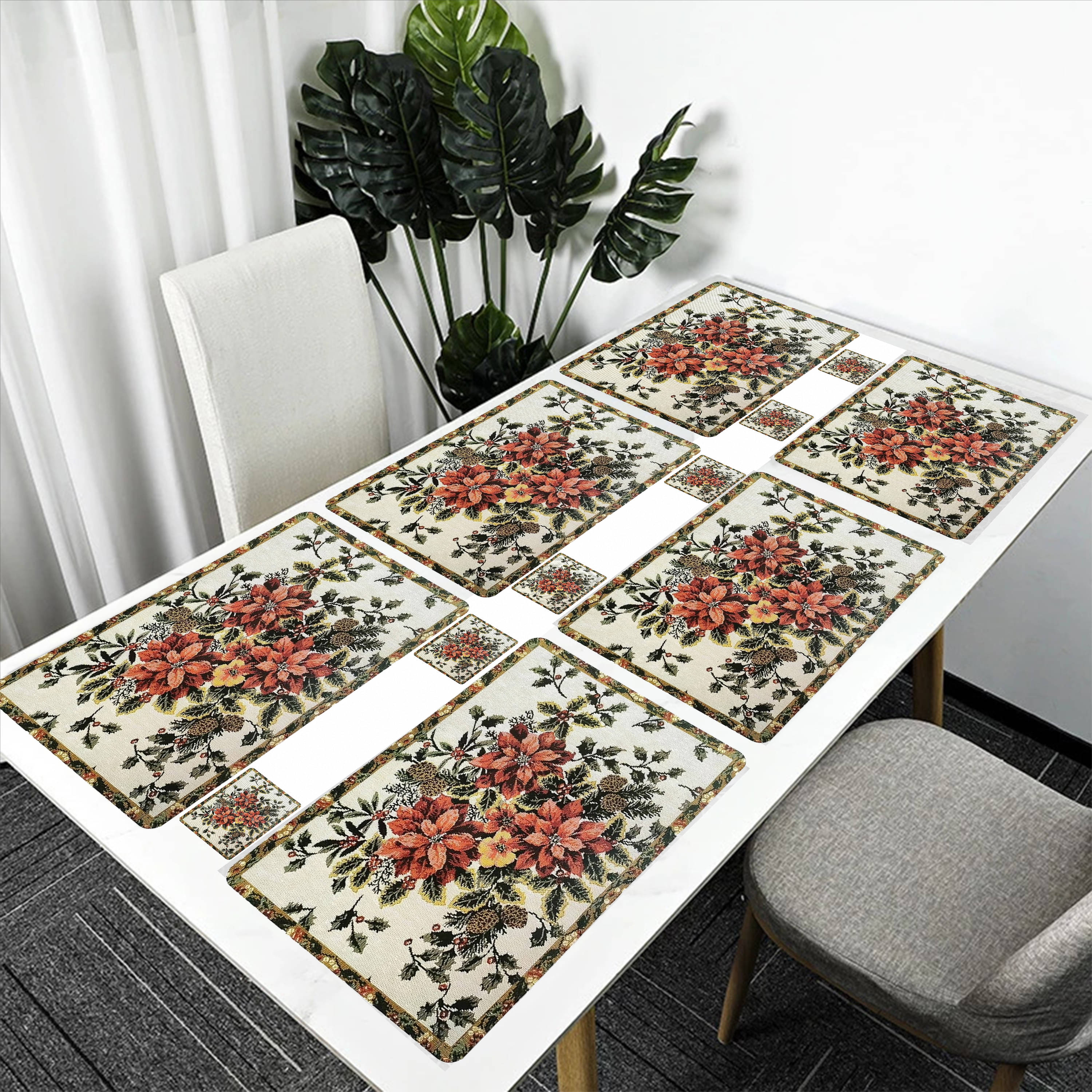    			CreadCraft PVC Floral Rectangle Table Mats & Coasters ( 40 cm x 32 cm ) Pack of 1 - Multi