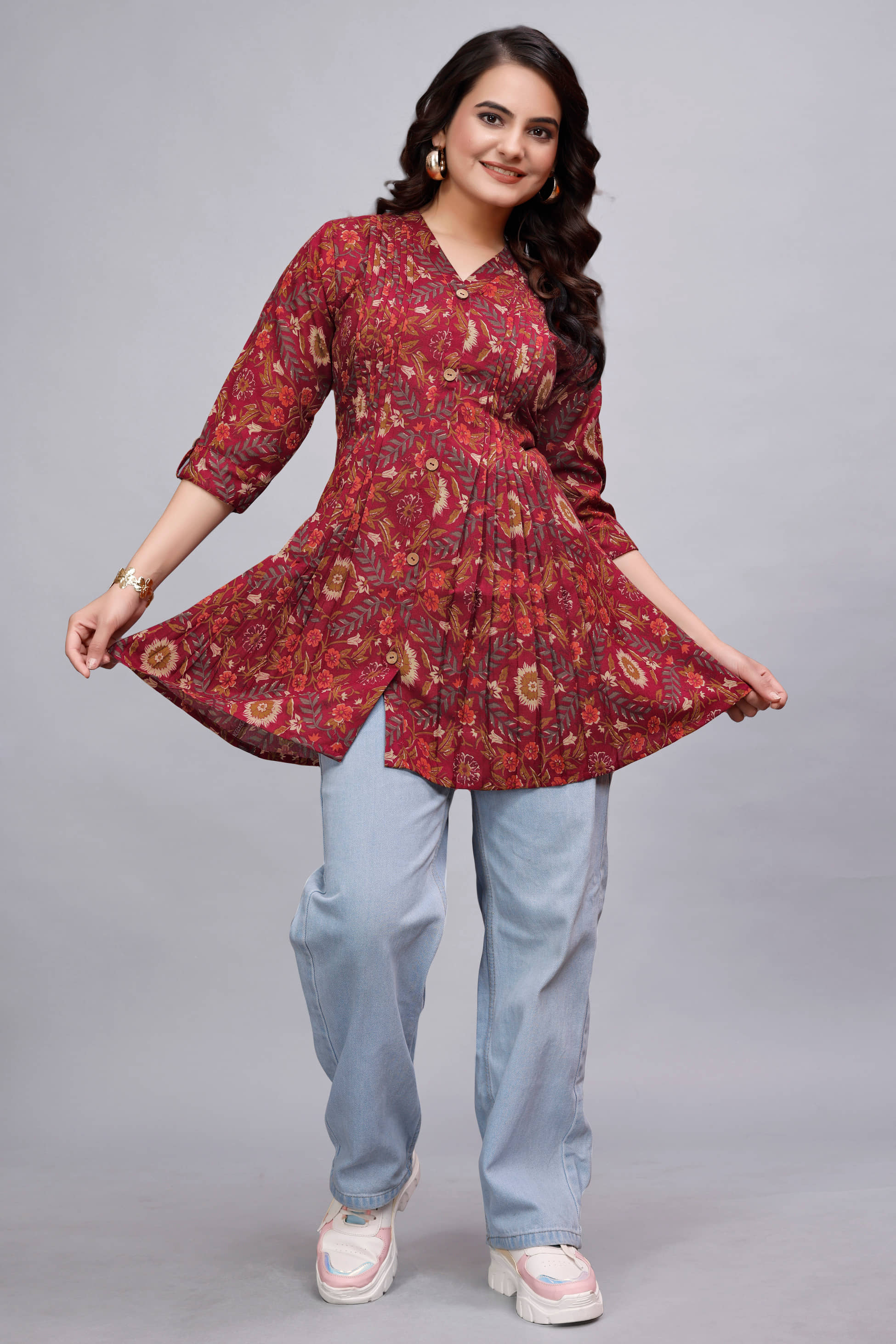 Devakii Women's Cotton Blend Tunic ( Navy Blue )