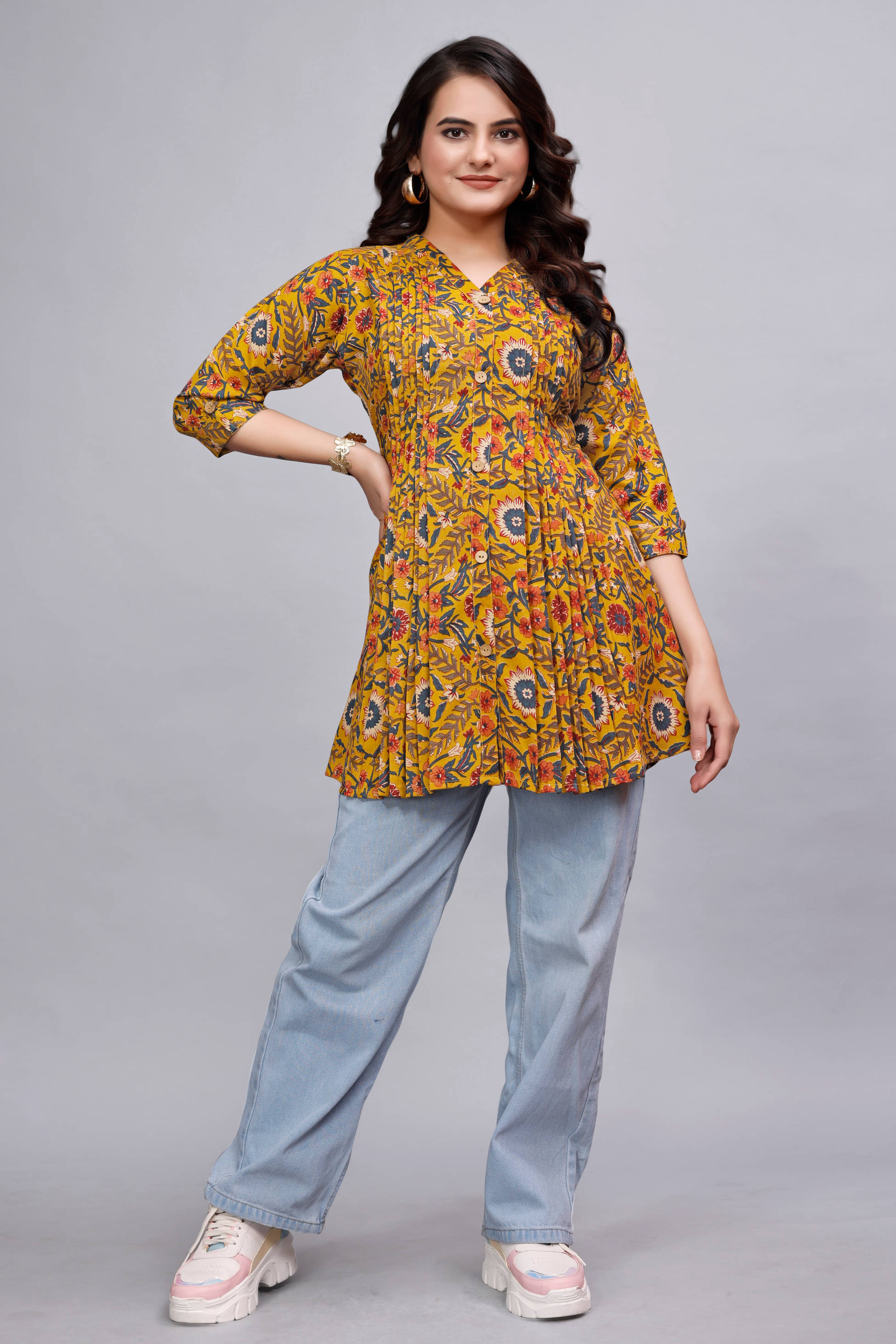 Devakii Women's Cotton Blend Tunic ( Mustard ) Devakii Women's Cotton Blend Tunic ( Mustard )