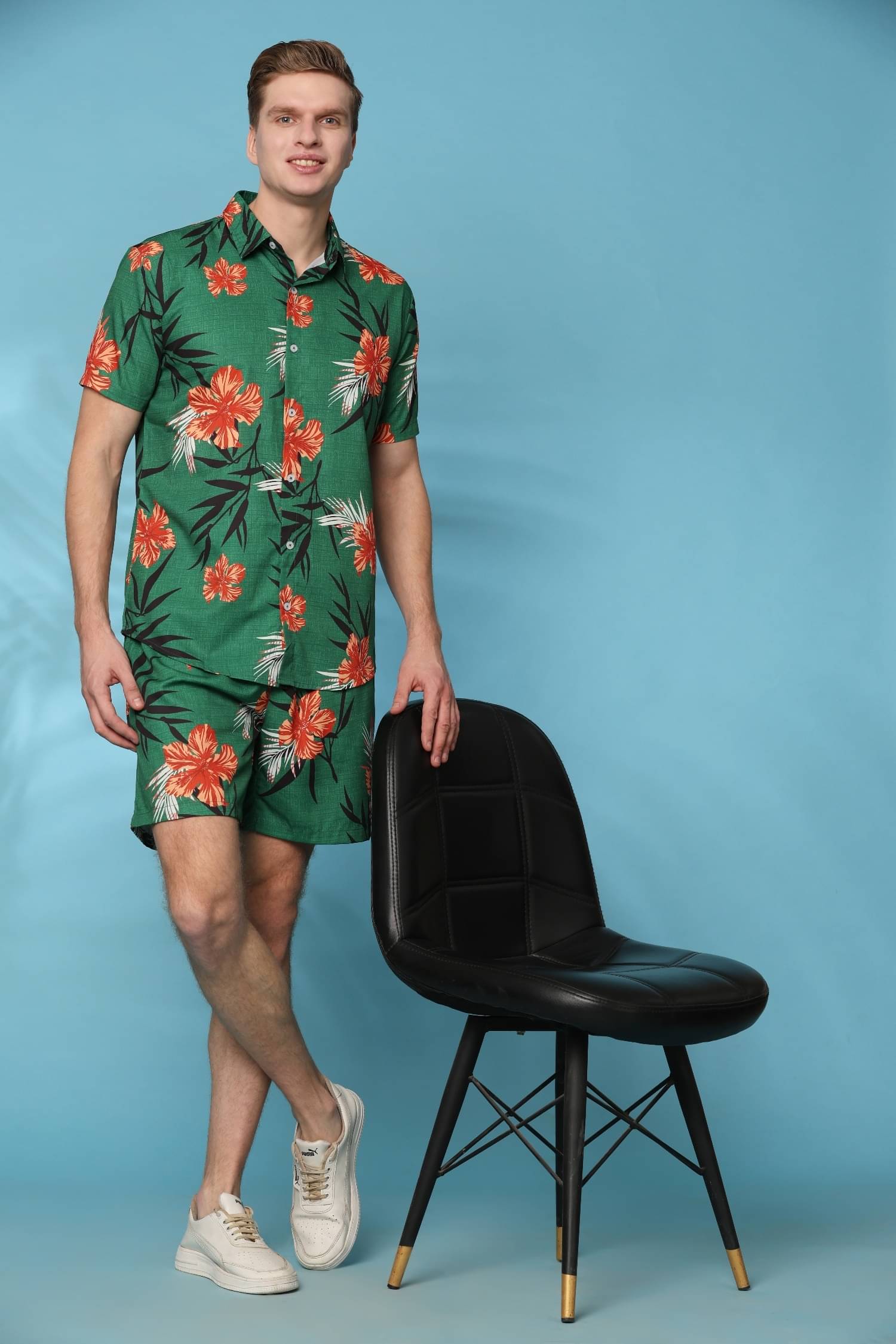     			ENCIGER Men's Shirt With Shorts Co-Ords Set ( Pack of 1 , Green )