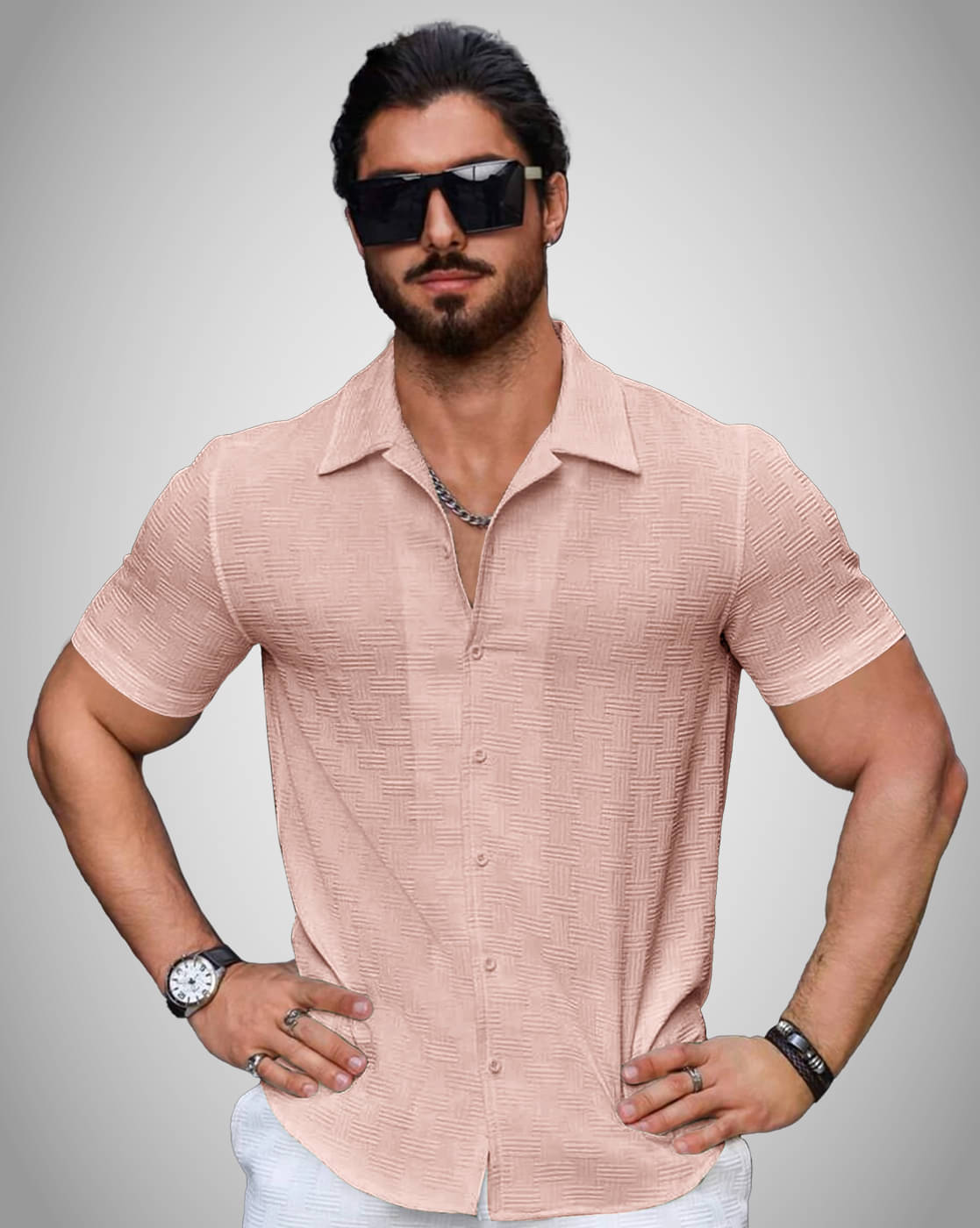 Eyebogler Polyester Regular Fit Self Design Half Sleeves Men's Casual Shirt - Pink ( Pack of 1 ) Eyebogler Polyester Regular Fit Self Design Half Sleeves Men's Casual Shirt - Pink ( Pack of 1 )