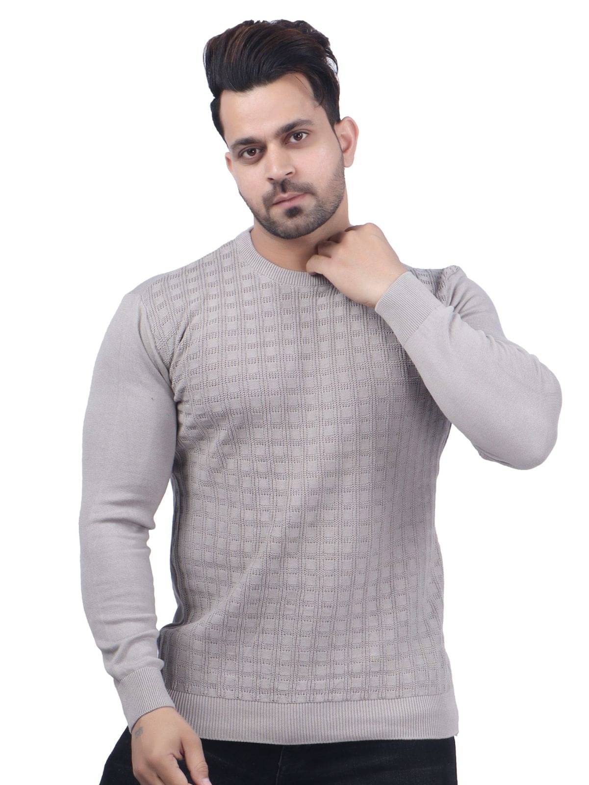 FEVERFEW Cotton Blend Round Neck Men's Full Sleeves Pullover Sweater - Light Grey ( Pack of 1 )     			FEVERFEW Cotton Blend Round Neck Men's Full Sleeves Pullover Sweater - Light Grey ( Pack of 1 )