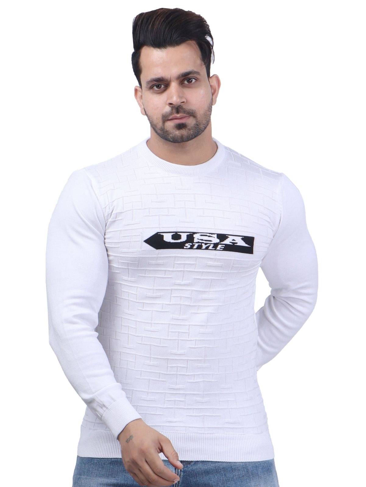 FEVERFEW Cotton Blend Round Neck Men's Full Sleeves Pullover Sweater - White ( Pack of 1 ) FEVERFEW Cotton Blend Round Neck Men's Full Sleeves Pullover Sweater - White ( Pack of 1 )
