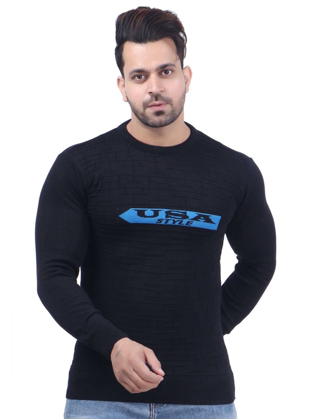     			FEVERFEW Cotton Blend Round Neck Men's Full Sleeves Pullover Sweater - Black ( Pack of 1 )