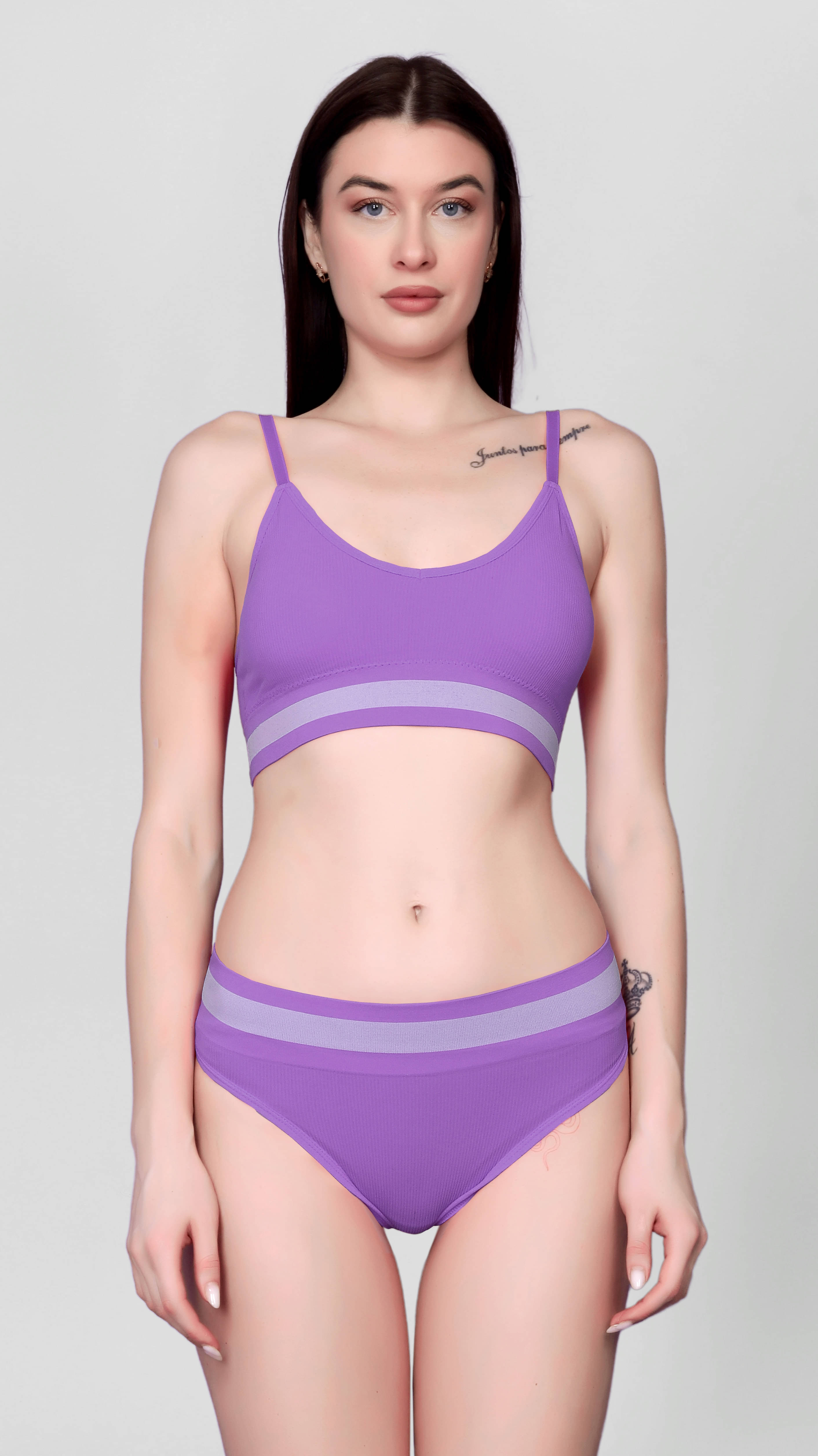     			Flenzy Pack of 1 Nylon Bra & Panty Set For Women ( Purple )