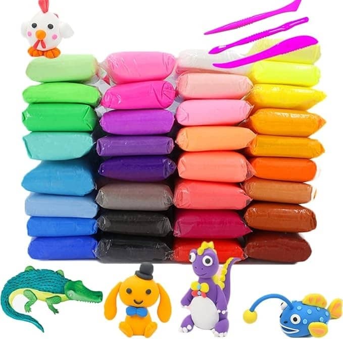 Freedy (Pack of 12) Air Dry Clay, Colorful Children Soft Clay, Creative Art Crafts, Gifts for Kids-Multi Color. Non-Toxic Modeling Magic Fluffy Foam Bouncing Clay Putty Kit for Kids with Tools