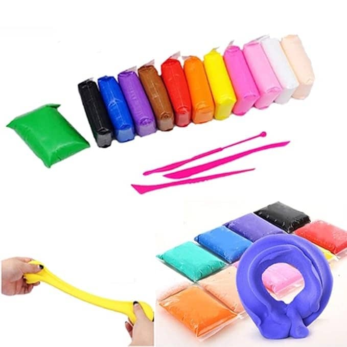 Freedy (Pack of 12) Air Dry Clay, Colorful Children Soft Clay, Creative Art Crafts, Gifts for Kids-Multi Color. Non-Toxic Modeling Magic Fluffy Foam Bouncing Clay Putty Kit for Kids with Tools