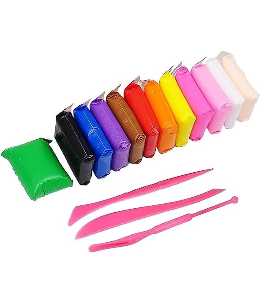 Freedy (Pack of 12) Dry Clay, Colorful Children Soft Clay, Creative Art Crafts, Gifts for Kids-Multi Color. Non-Toxic Modeling Magic Fluffy Foam Bouncing Clay Putty Kit for Kids with Tools - Stationery | Buy online on ZillyBuy