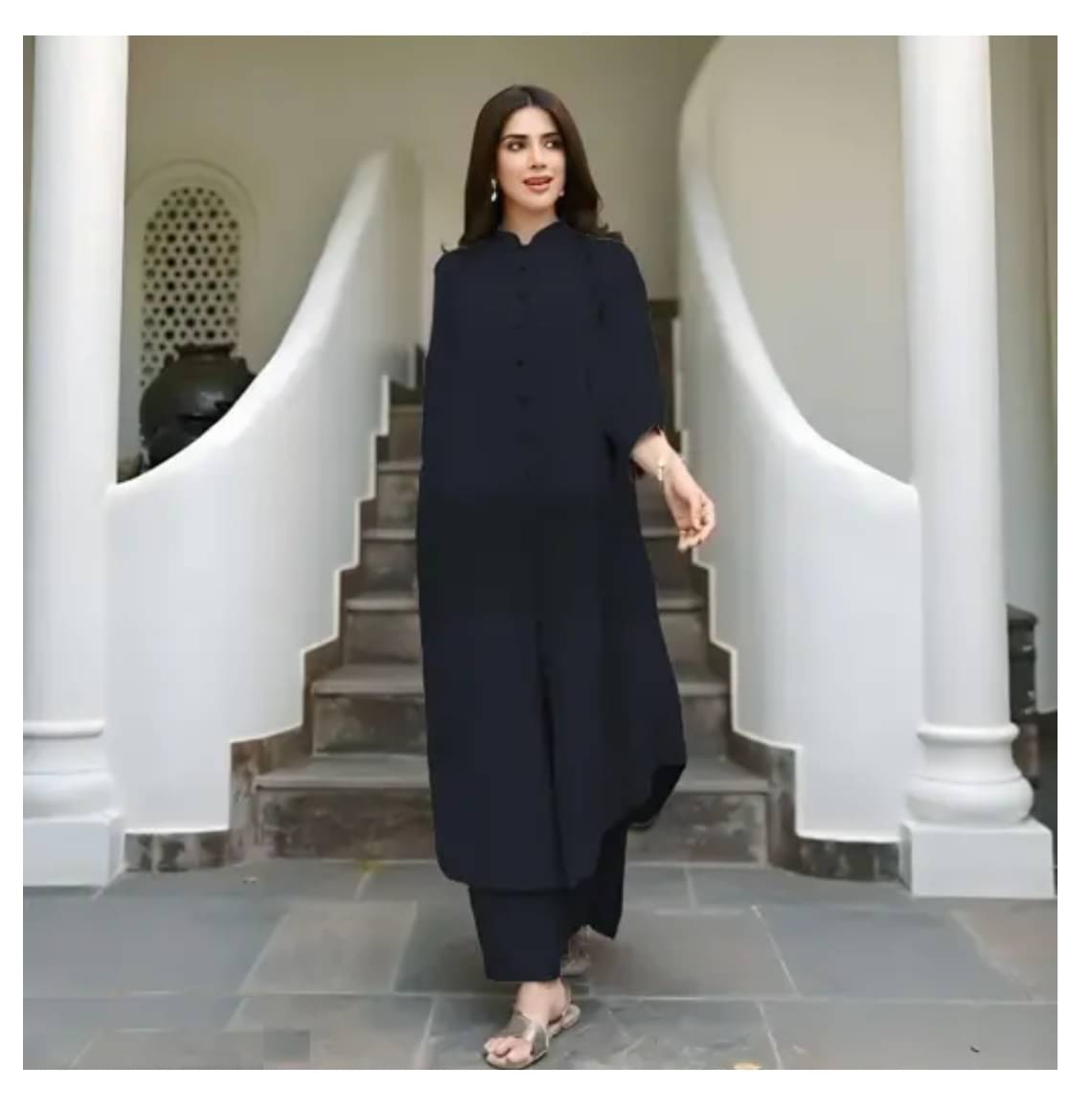 Gobya Rayon Solid Kurti With Pants Women's Stitched Salwar Suit - Black ( Pack of 1 ) Gobya Rayon Solid Kurti With Pants Women's Stitched Salwar Suit - Black ( Pack of 1 )