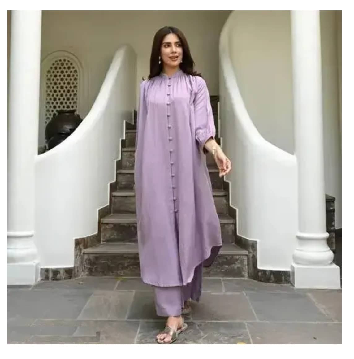 Gobya Rayon Solid Kurti With Pants Women's Stitched Salwar Suit - Purple ( Pack of 1 )