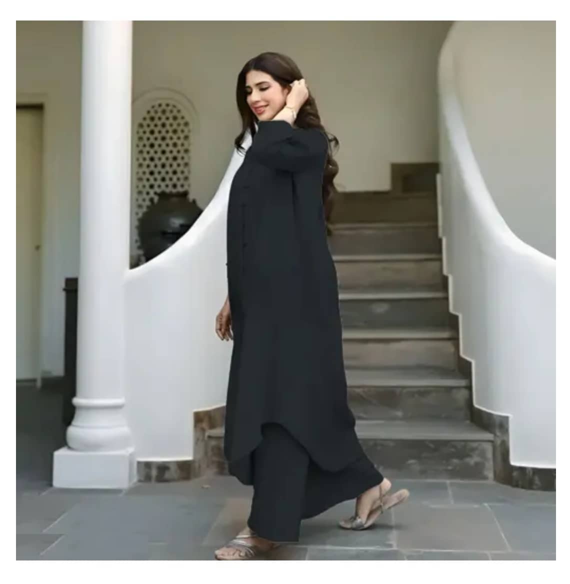 Gobya Rayon Solid Kurti With Pants Women's Stitched Salwar Suit - Black ( Pack of 1 )