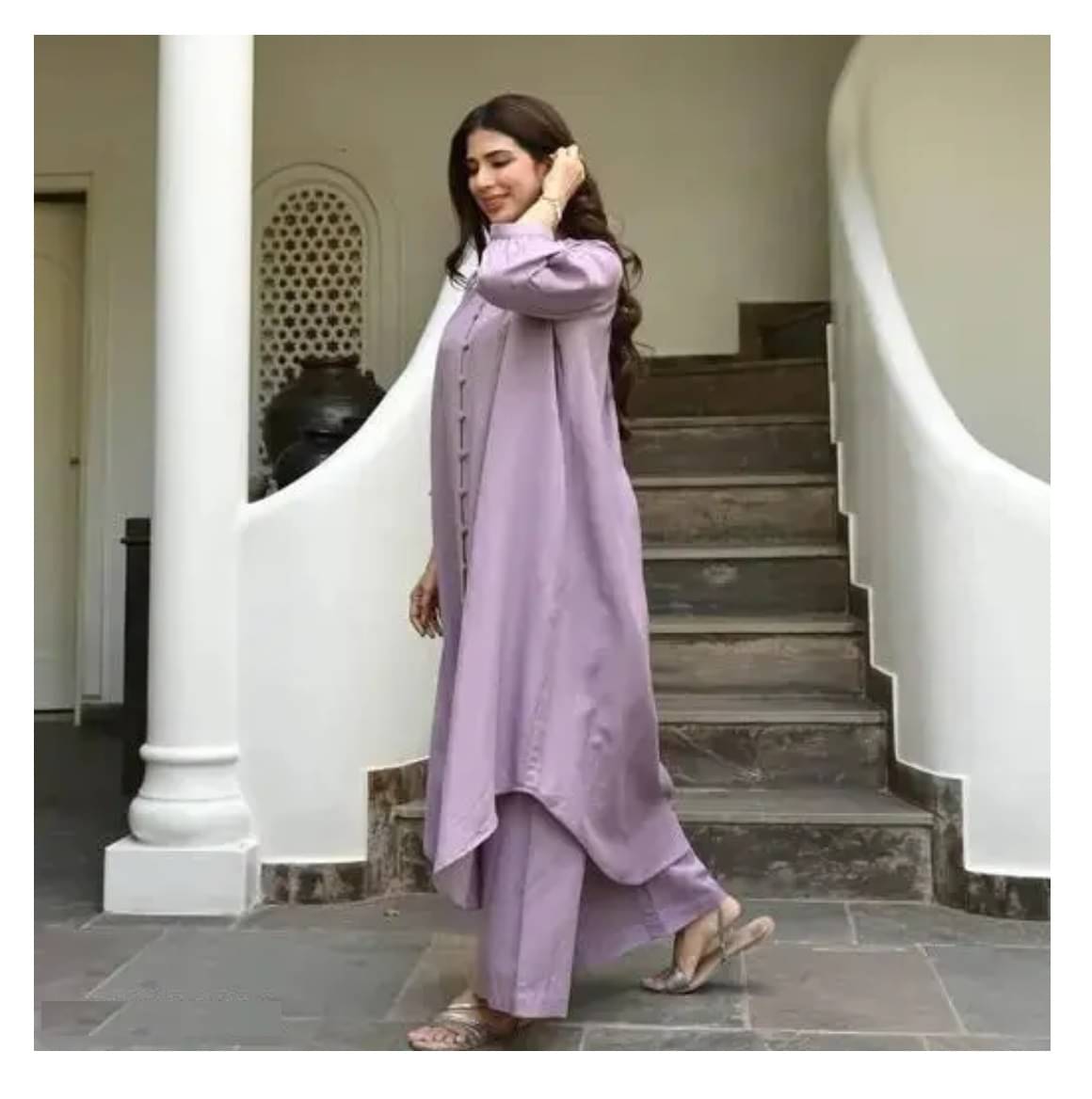    			Gobya Rayon Solid Kurti With Pants Women's Stitched Salwar Suit - Purple ( Pack of 1 )