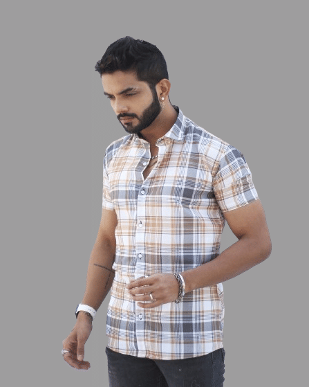 HARPITA 100% Cotton Regular Fit Checks Half Sleeves Men's Casual Shirt - Mustard ( Pack of 1 )