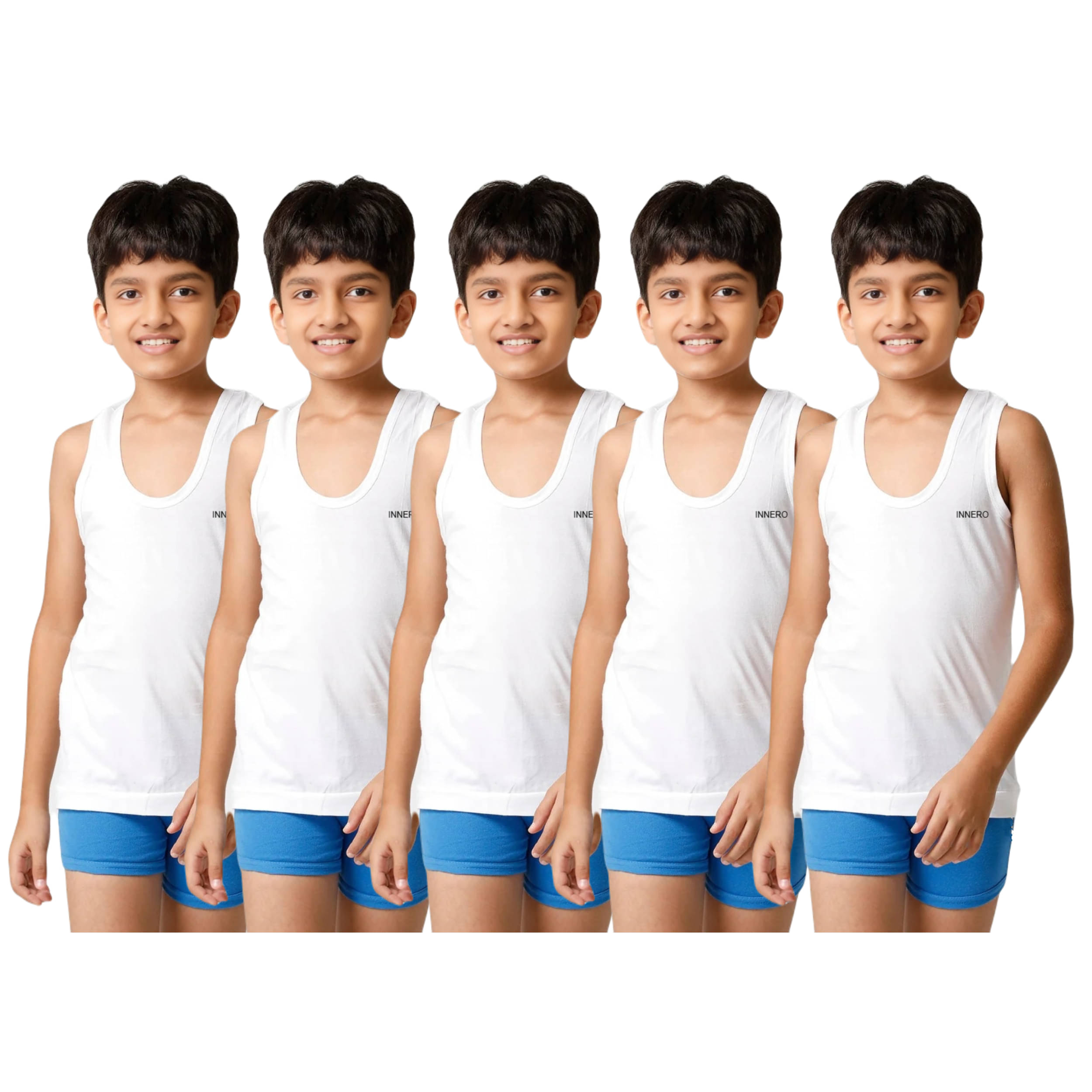 INNERO Pack of 5 Boys Cotton Vest ( White ) INNERO Pack of 5 Boys Cotton Vest ( White )