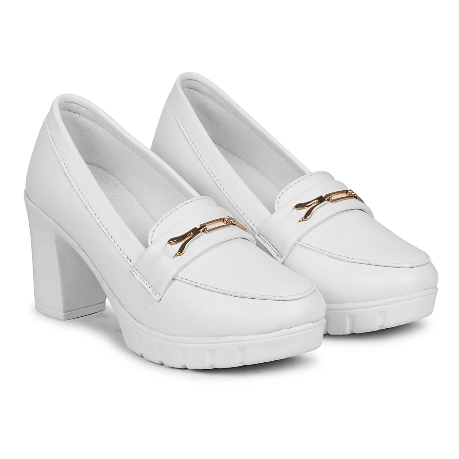     			Ishransh White Women's Slip On Heels