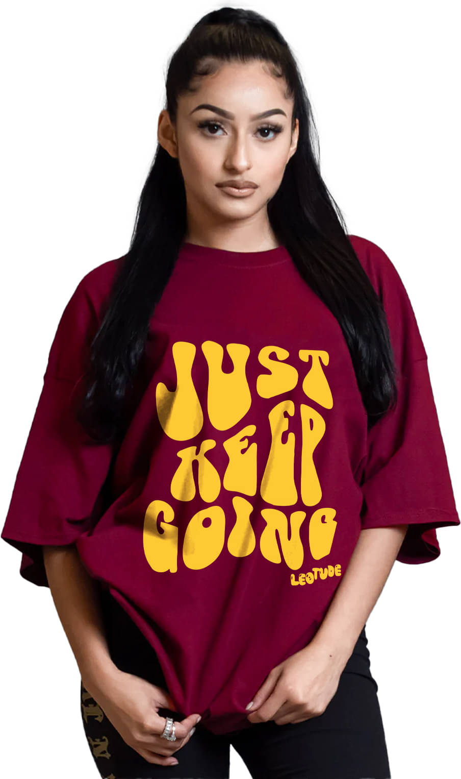 Leotude Women Cotton Blend Printed Oversized Fit Round Neck T-Shirt ( Maroon ) Leotude Women Cotton Blend Printed Oversized Fit Round Neck T-Shirt ( Maroon )