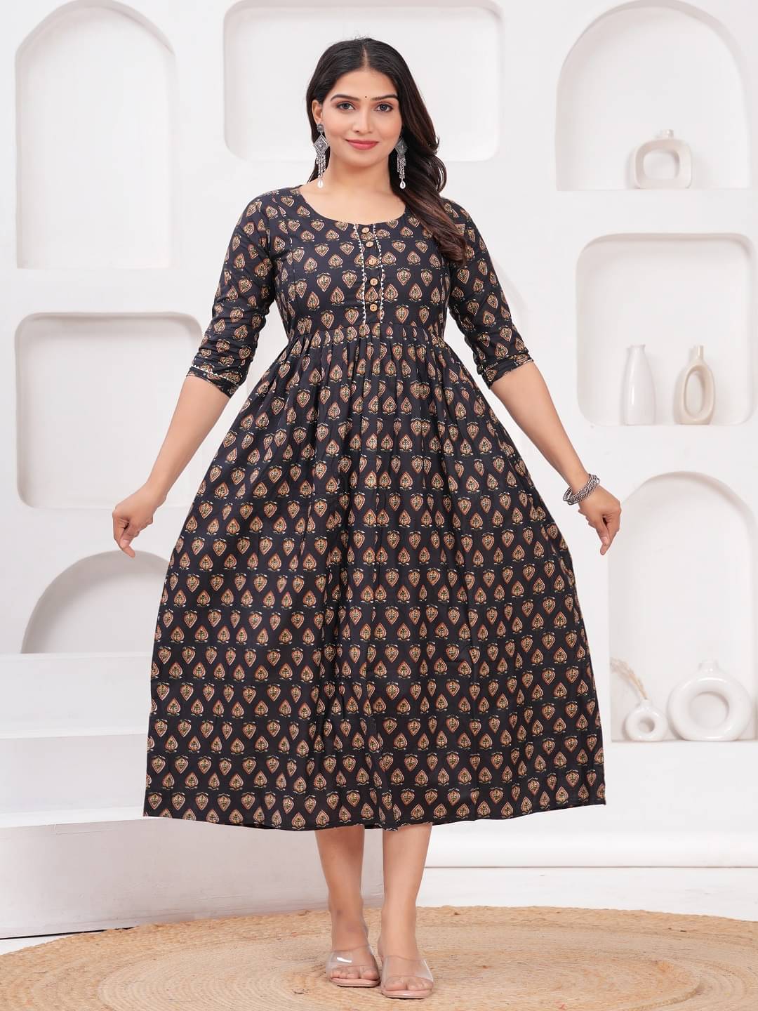     			Nevisha Style Black Cotton Maternity Kurta Single