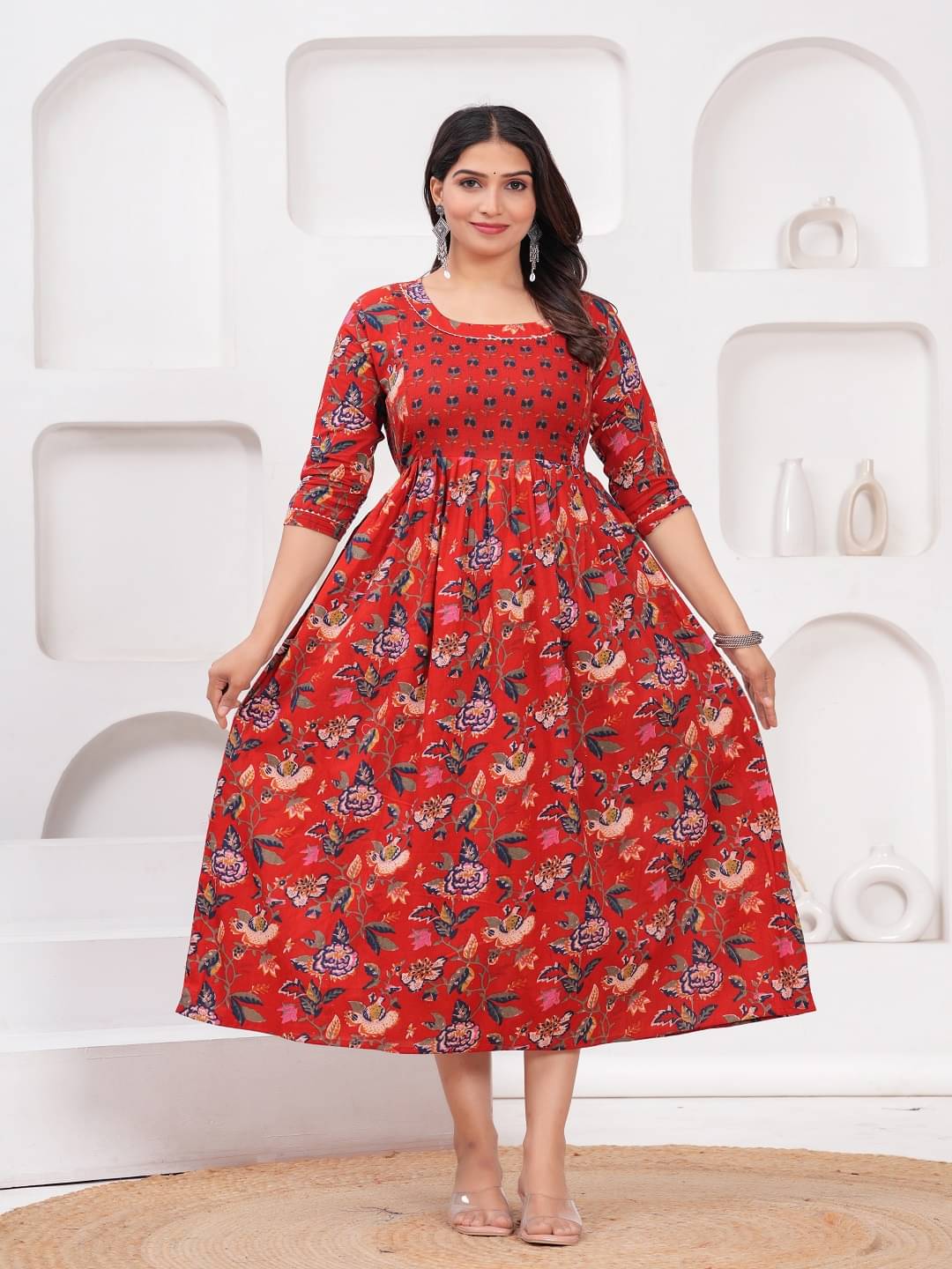     			Nevisha Style Red Cotton Maternity Kurta Single