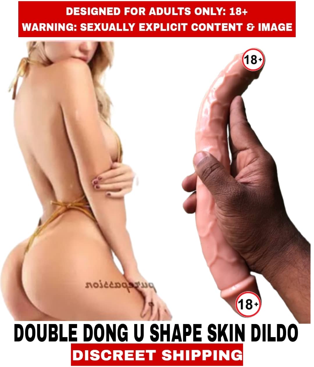 New Adult Concept Perfect Orgasm Experience Double Dong U Shape Skin Color Realistic Solid Silicon Dildo Women's Favorites For Women