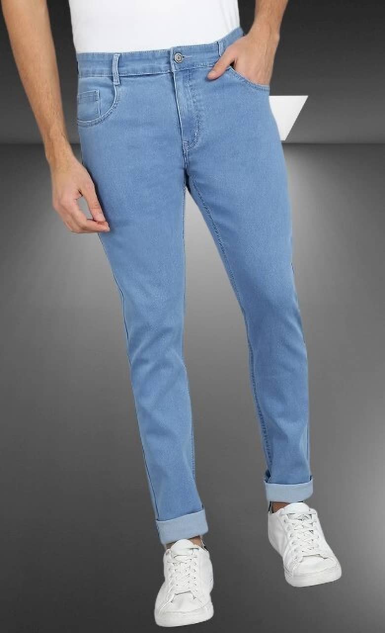 POKHINDA Slim Fit Cuffed Hem Men's Jeans - Blue ( Pack of 1 ) - Jeans | Buy online on ZillyBuy