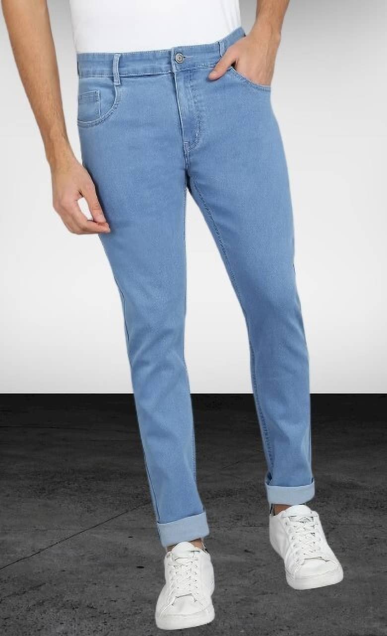 POKHINDA Slim Fit Cuffed Hem Men's Jeans - Blue ( Pack of 1 ) - Jeans | Buy online on ZillyBuy