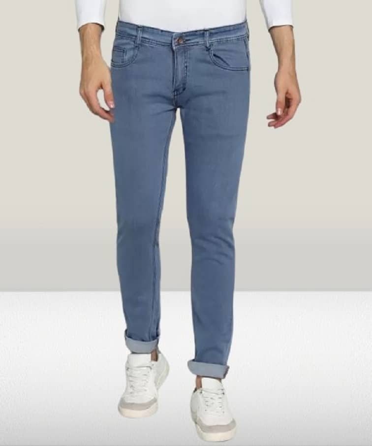 POKHINDA Slim Fit Cuffed Hem Men's Jeans - Blue ( Pack of 1 ) - Jeans | Buy online on ZillyBuy