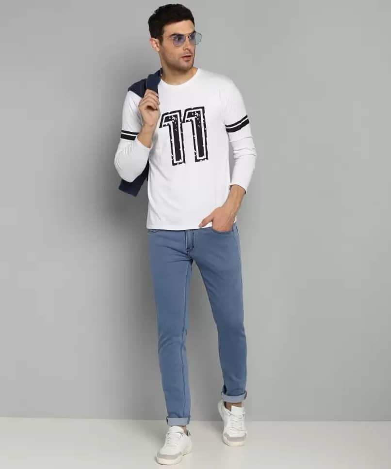 POKHINDA Slim Fit Cuffed Hem Men's Jeans - Blue ( Pack of 1 ) - Jeans | Buy online on ZillyBuy