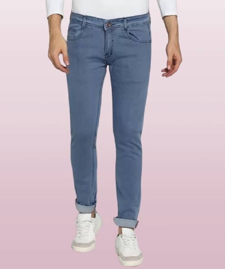 POKHINDA Slim Fit Cuffed Hem Men's Jeans - Blue ( Pack of 1 ) - Jeans | Buy online on ZillyBuy