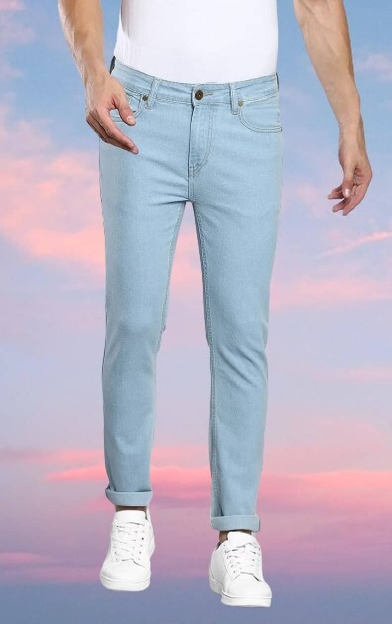 POKHINDA Slim Fit Cuffed Hem Men's Jeans - Blue ( Pack of 1 ) - Jeans | Buy online on ZillyBuy