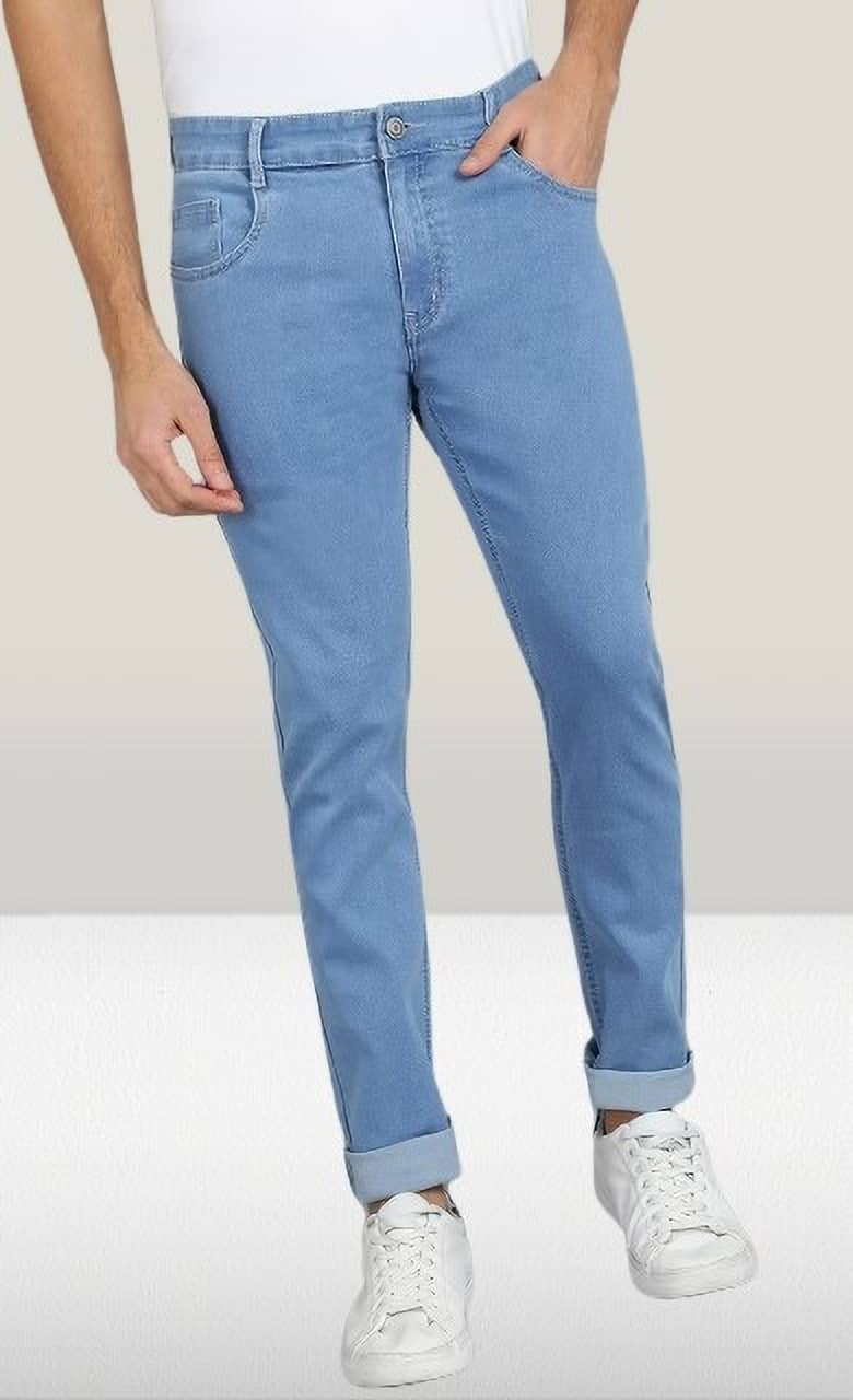 POKHINDA Slim Fit Cuffed Hem Men's Jeans - Blue ( Pack of 1 ) - Jeans | Buy online on ZillyBuy
