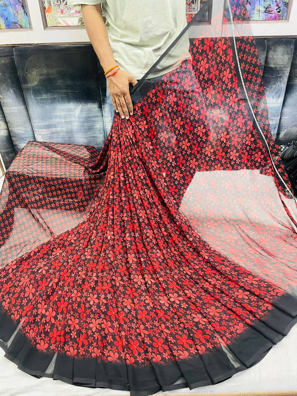     			Sitanjali Lifestyle Georgette Printed Saree With Unstitched Blouse Piece ( Red )