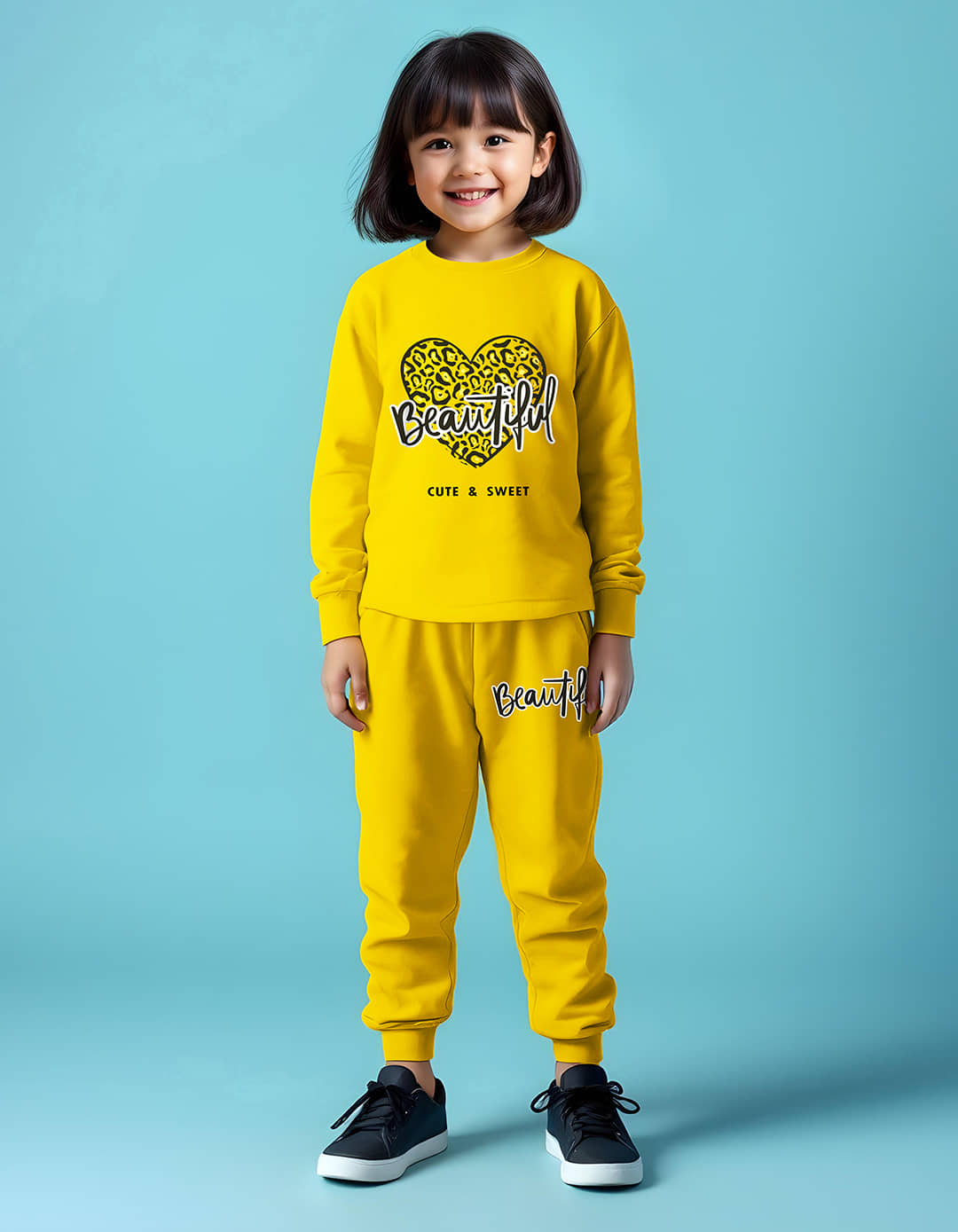 Trampoline Pack of 1 Girls Cotton Blend Sweatshirt & Joggers ( Yellow )