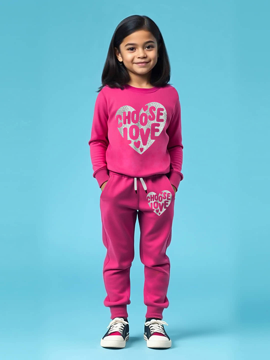 Trampoline Pack of 1 Girls Cotton Blend Sweatshirt & Joggers ( Pink )