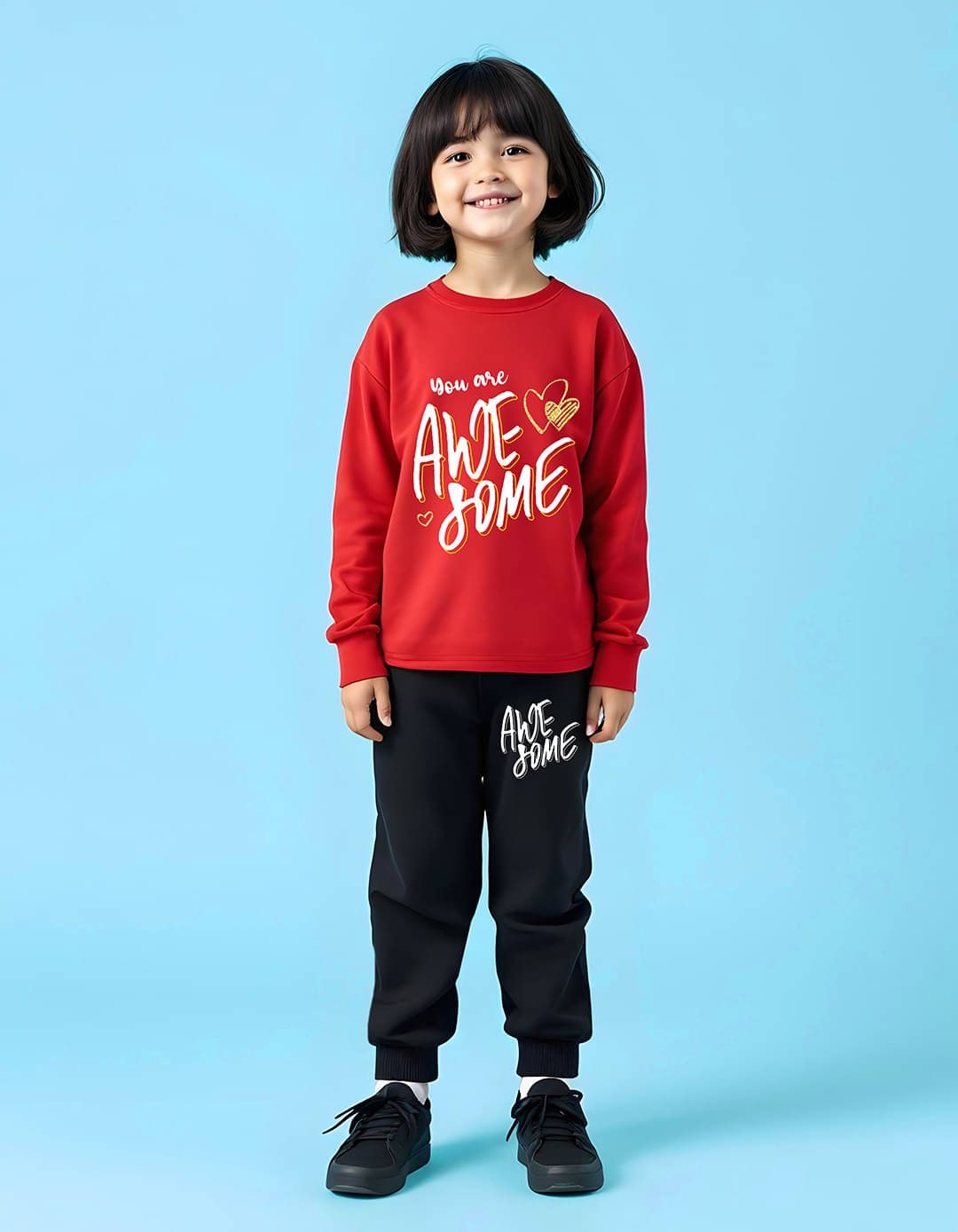     			Trampoline Pack of 1 Girls Cotton Blend Sweatshirt & Joggers ( Red & Black )