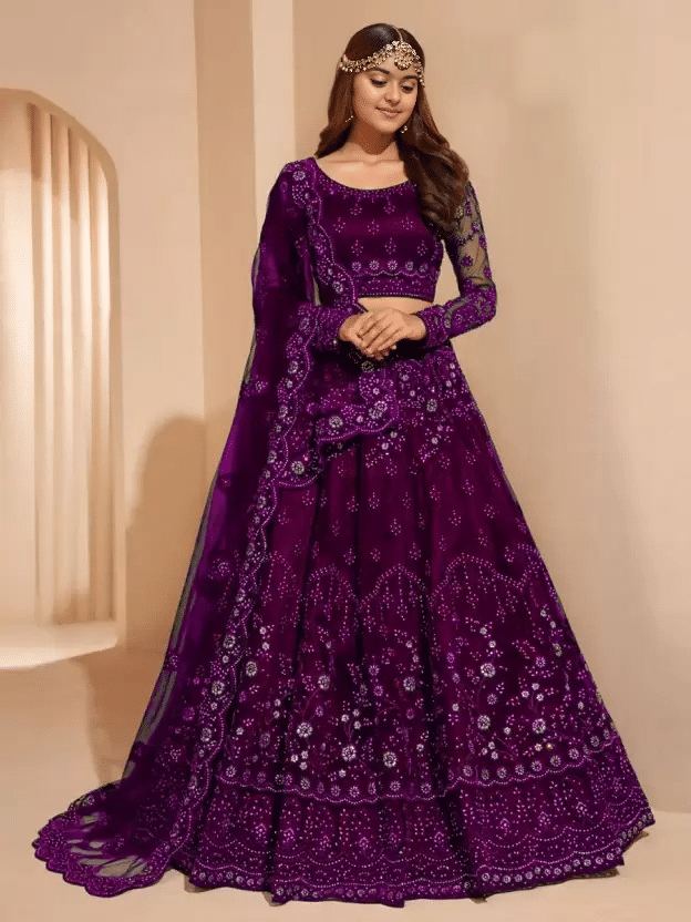     			Vushia Net Lehenga Choli Set For Girls ( Pack of 1 , Purple )