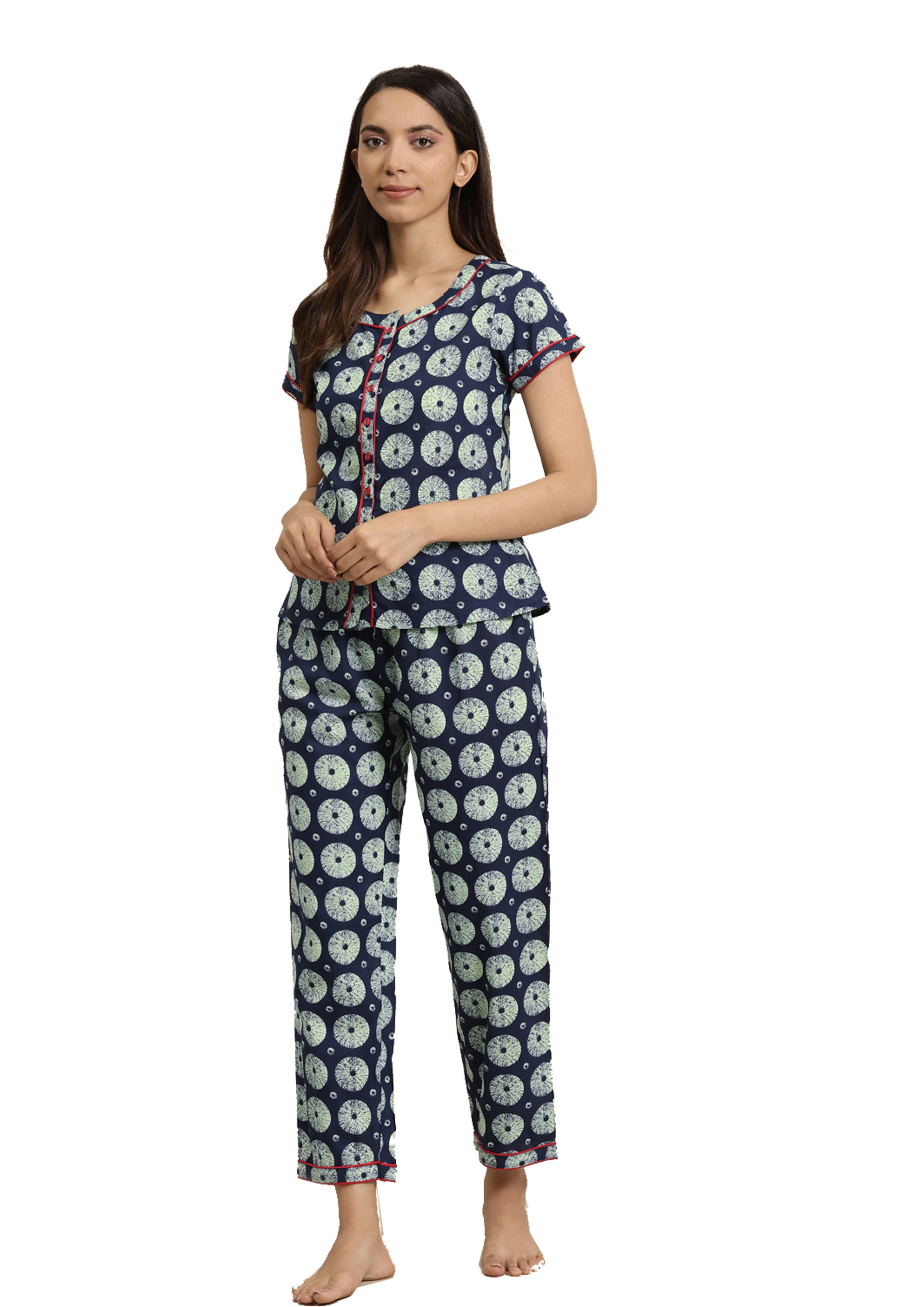     			Yash Gallery Blue Cotton Women's Nightwear Regular Night Dress ( Pack of 1 )