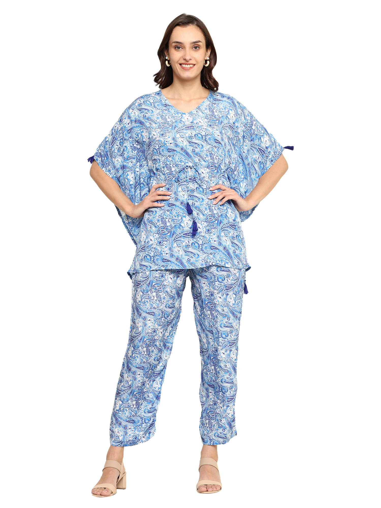 Yash Gallery Women Printed Shirt With Trousers Co-Ord Set ( Blue ) Yash Gallery Women Printed Shirt With Trousers Co-Ord Set ( Blue )