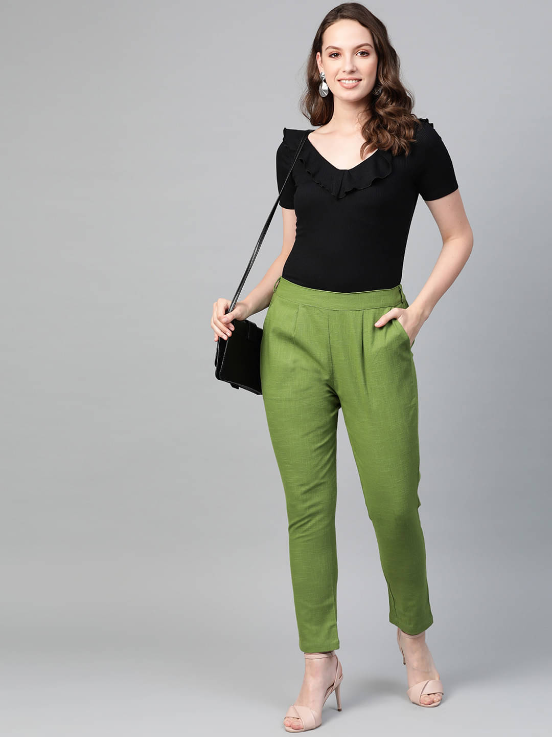     			Yash Gallery Pack of 1 Cotton Regular Women's Casual Pants ( Green )