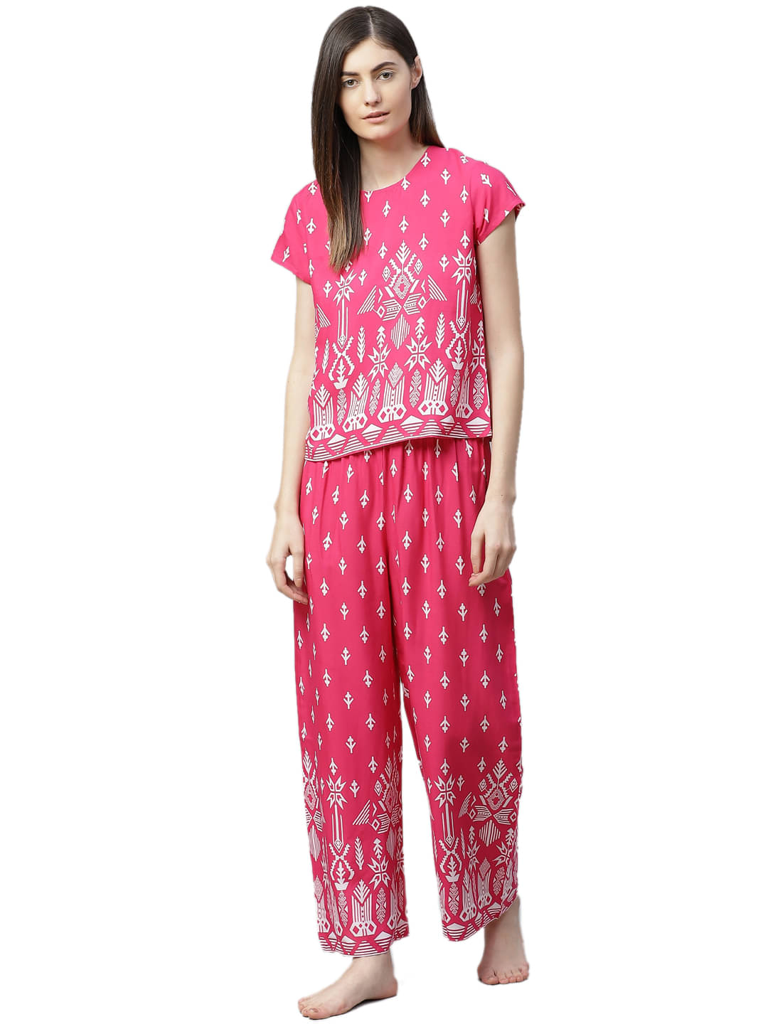 Yash Gallery Pink Rayon Women's Nightwear Regular Night Dress ( Pack of 1 ) Yash Gallery Pink Rayon Women's Nightwear Regular Night Dress ( Pack of 1 )