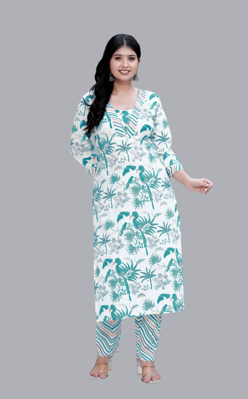     			miravan Cotton Printed Kurti With Palazzo Women's Stitched Salwar Suit - Light Green ( Pack of 1 )