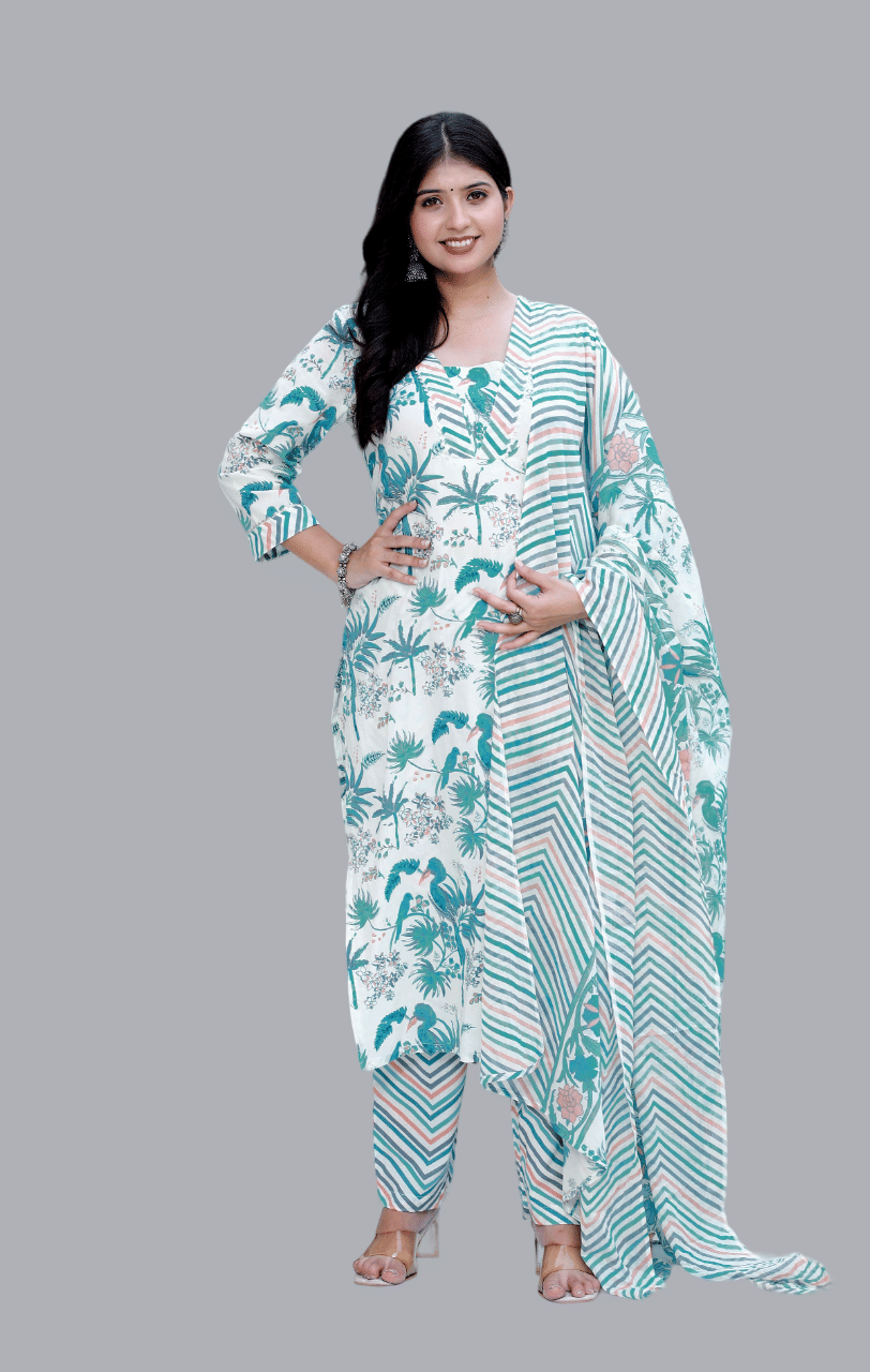 miravan Cotton Printed Kurti With Palazzo Women's Stitched Salwar Suit - Light Green ( Pack of 1 ) miravan Cotton Printed Kurti With Palazzo Women's Stitched Salwar Suit - Light Green ( Pack of 1 )