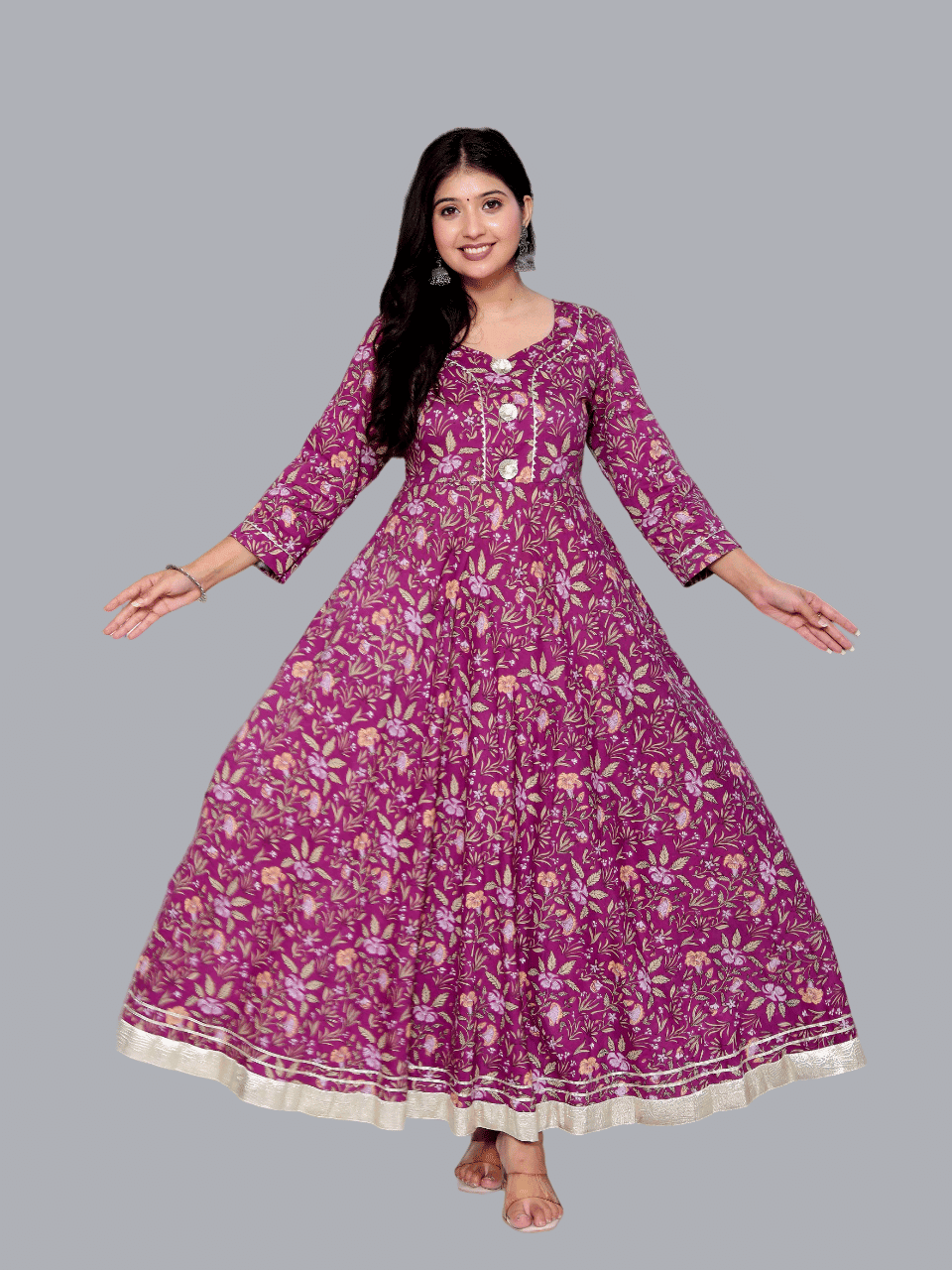 miravan Pack of 1 Cotton Printed Anarkali Women's Kurti - ( Purple ) - Kurtis, Tunics | Buy online on ZillyBuy