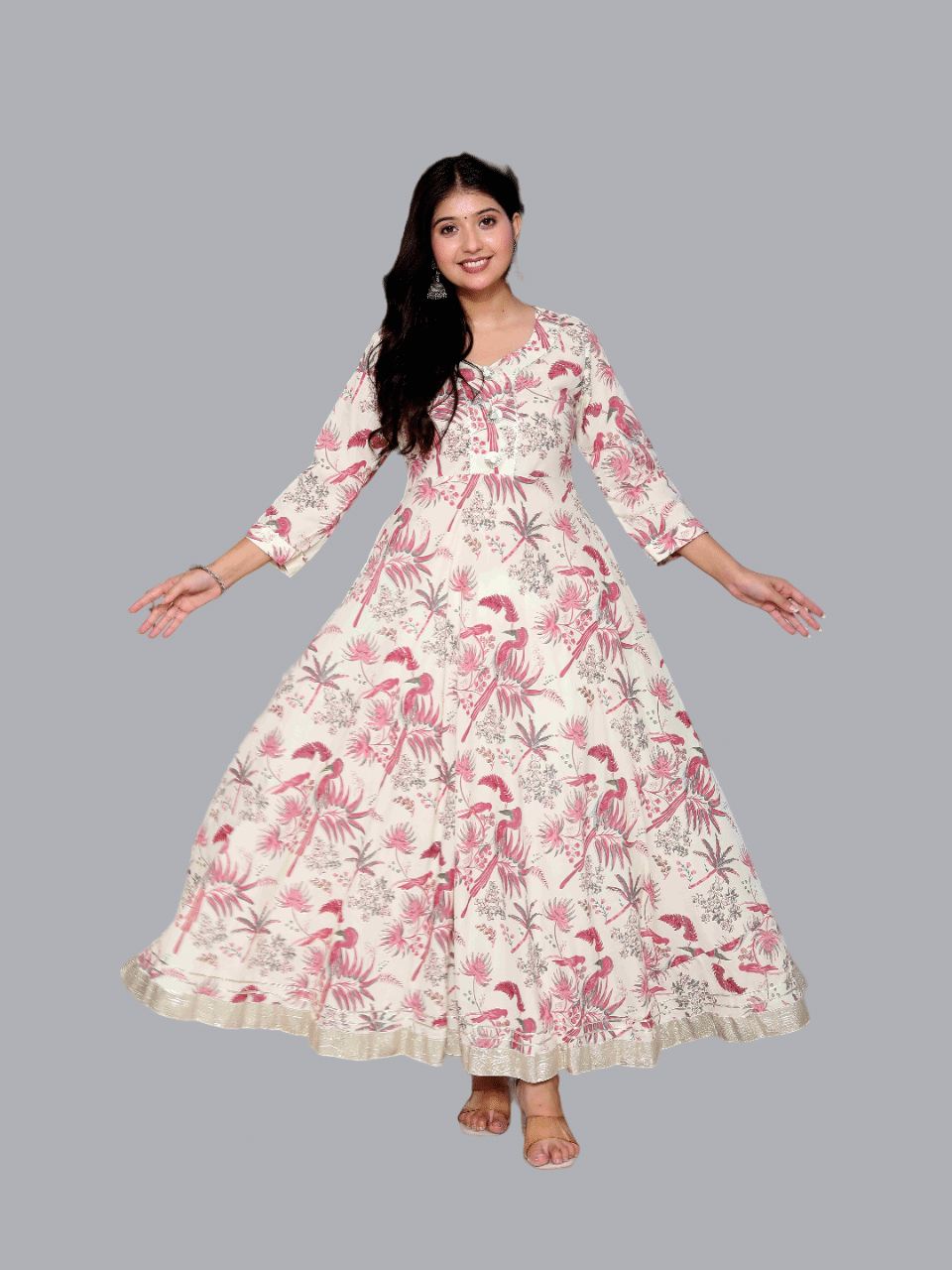     			miravan Pack of 1 Cotton Printed Anarkali Women's Kurti - ( Pink )