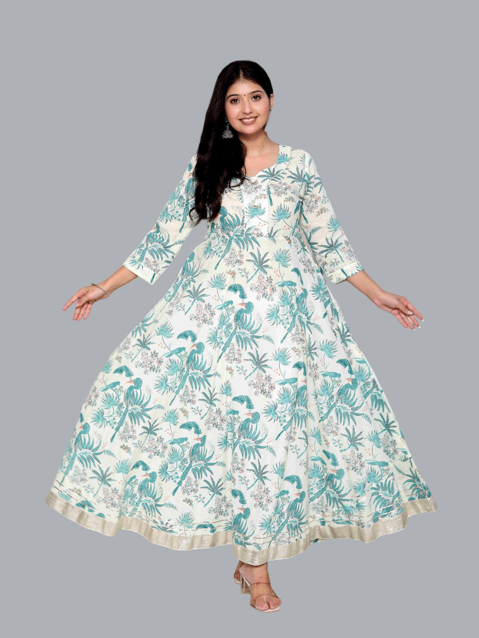 miravan Pack of 1 Cotton Printed Anarkali Women's Kurti - ( Light Green ) miravan Pack of 1 Cotton Printed Anarkali Women's Kurti - ( Light Green )
